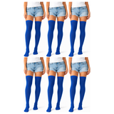 6x Over Knee Stay Up Stockings Bulk Pack - Blue (Halloween Costume Socks & Fancy Dress Party)