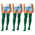 3x Over Knee Stay Up Stockings Pack - Green (Halloween Costume Socks & Fancy Dress Party)