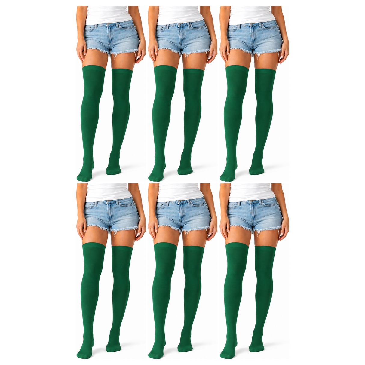 6x Over Knee Stay Up Stockings Bulk Pack - Green (Halloween Costume Socks & Fancy Dress Party)