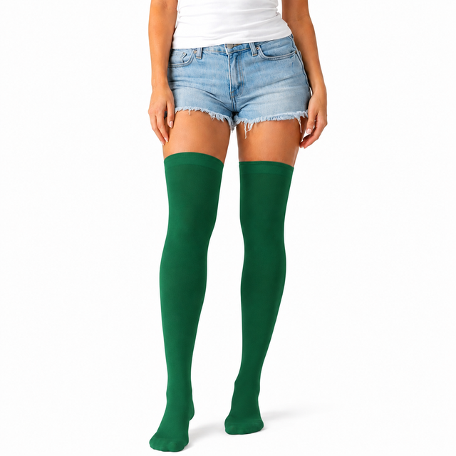 Over Knee Stay Up Stockings - Green (Halloween Costume Socks & Fancy Dress Party)