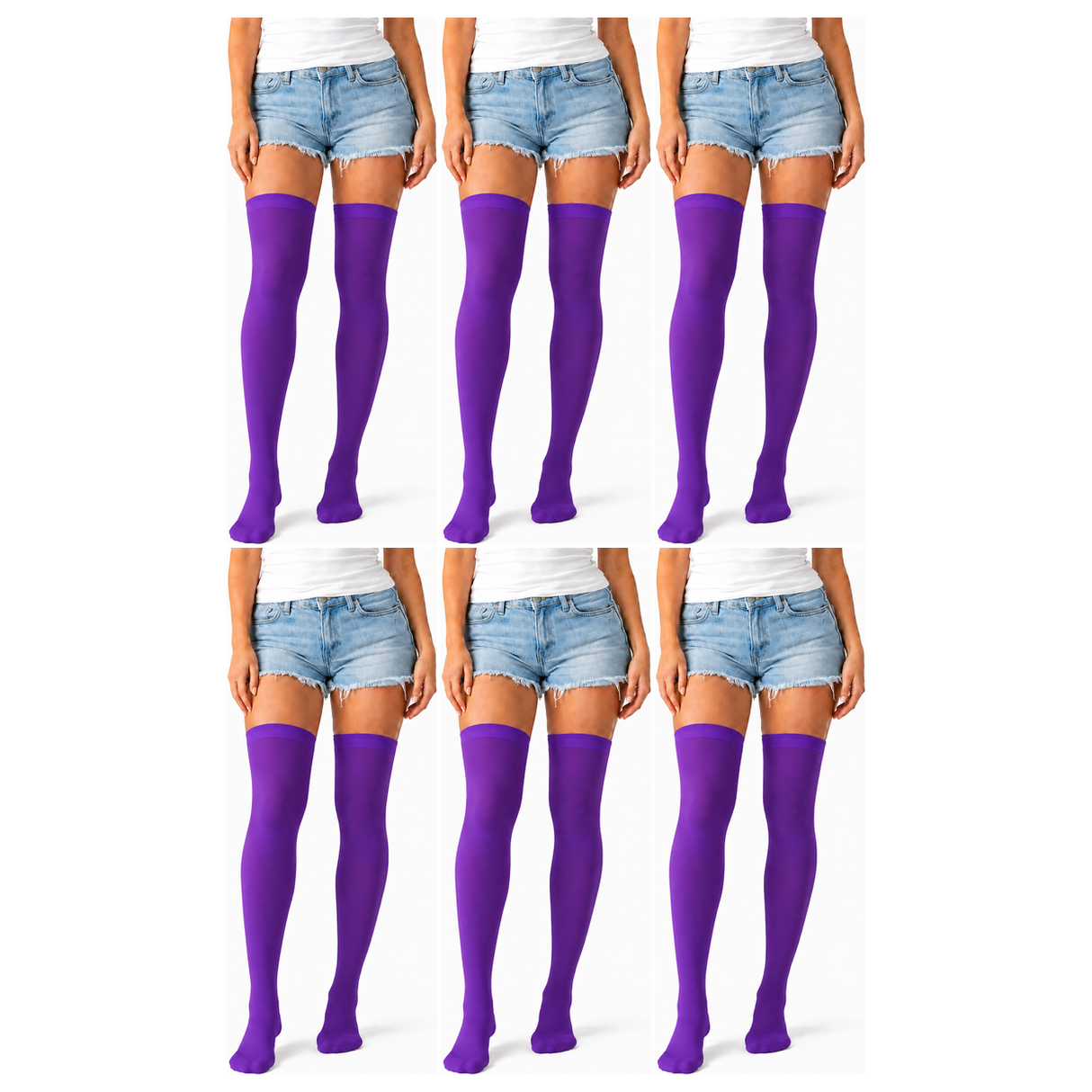 6x Over Knee Stay Up Stockings Bulk Pack - Purple (Halloween Costume Socks & Fancy Dress Party)