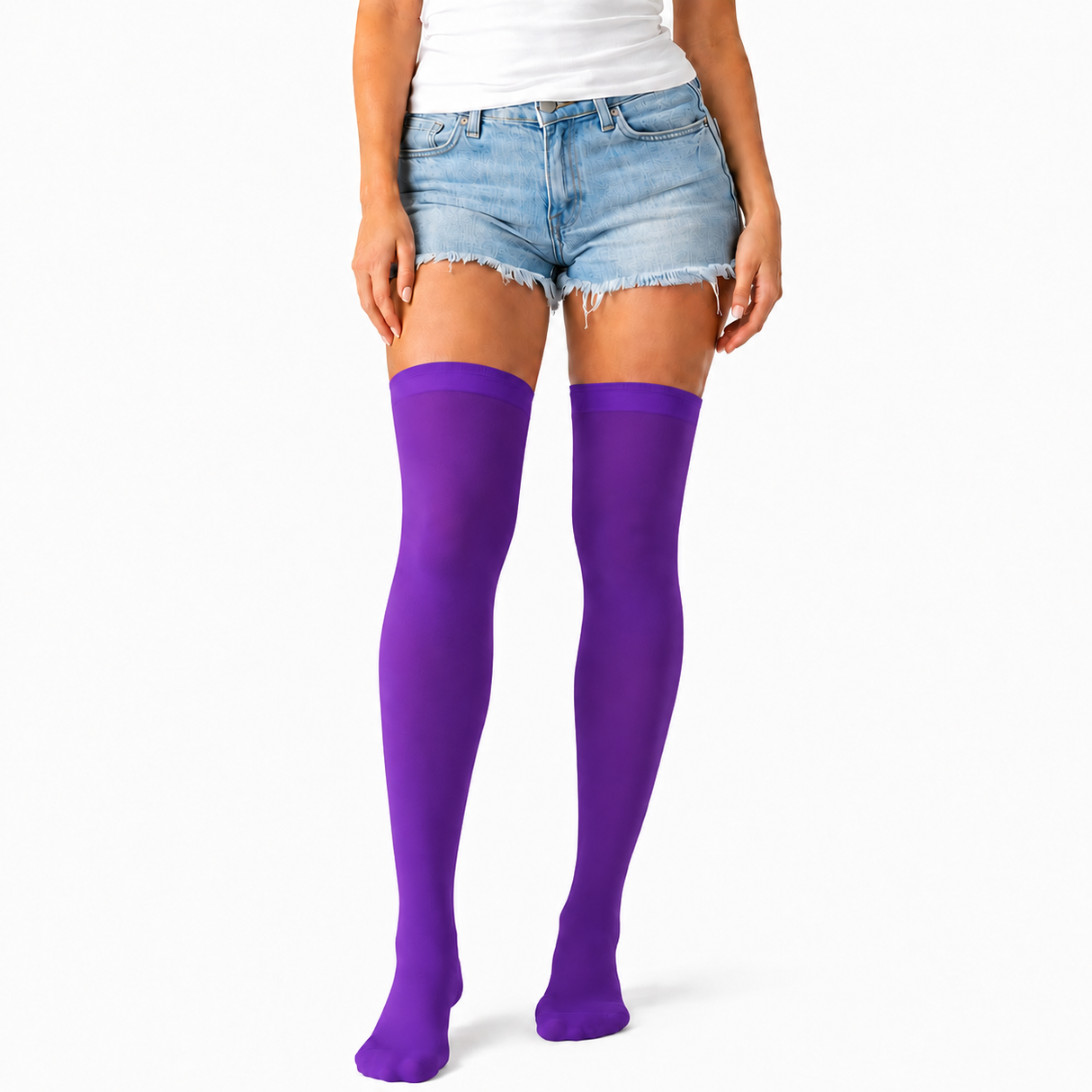 Over Knee Stay Up Stockings - Purple (Halloween Costume Socks & Fancy Dress Party)