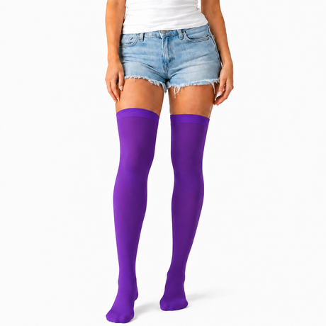 3x Over Knee Stay Up Stockings Pack - Purple (Halloween Costume Socks & Fancy Dress Party)