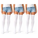 3x Over Knee Stay Up Stockings Pack - White (Halloween Costume Socks & Fancy Dress Party)