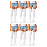 6x Over Knee Stay Up Stockings Bulk Pack - White (Halloween Costume Socks & Fancy Dress Party)
