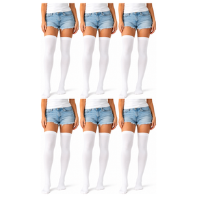 6x Over Knee Stay Up Stockings Bulk Pack - White (Halloween Costume Socks & Fancy Dress Party)