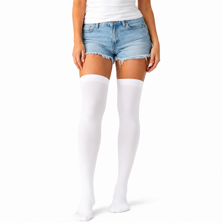 6x Over Knee Stay Up Stockings Bulk Pack - White (Halloween Costume Socks & Fancy Dress Party)
