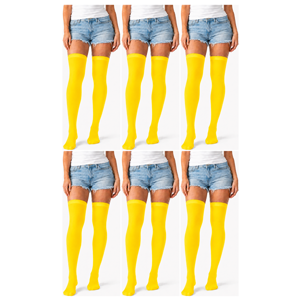 6x Over Knee Stay Up Stockings Bulk Pack - Yellow (Halloween Costume Socks & Fancy Dress Party)
