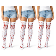 3x Fake Blood Splash Over Knee Stay Up Stockings Pack - White/Red (Halloween Socks & Fancy Dress)