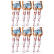 6x Fake Blood Splash Over Knee Stay Up Stockings Bulk Pack - White/Red (Halloween Socks & Fancy Dress)