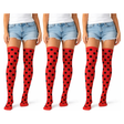 3x Ladybug Polka Dot Over Knee Stay Up Stockings Pack - Red/Black (Halloween Socks & Fancy Dress)