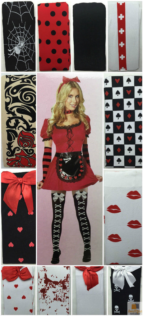 Stay Up OVER THE KNEE SOCKS Stockings Hosiery Party Costume Stockings - Fake Blood Splash (White/Red)