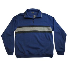 Mens 1/4 Zip Pullover Jumper  - Basic Warm Winter Cotton Sweater - Blue