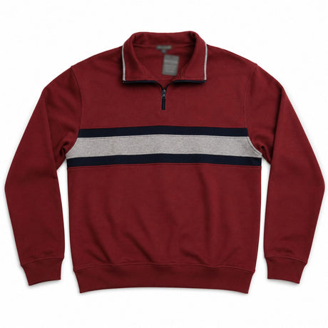 Mens Half Zip Fleece Pullover Jumper - Red (Warm Cotton/Polyester Blend Sweater)