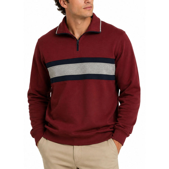 Mens Half Zip Fleece Pullover Jumper - Red (Warm Cotton/Polyester Blend Sweater)