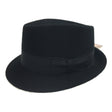 Melbourne Hats The Bradley Porkpie Mens 100% Wool Felt Hat - Black (Fedora Trilby Formal Jazz Brim)