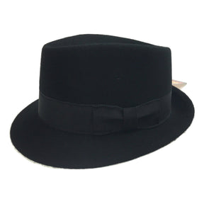 Melbourne Hats The Bradley Porkpie Mens 100% Wool Felt Hat - Black (Fedora Trilby Formal Jazz Brim)