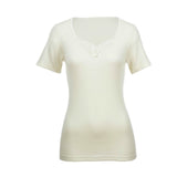 Thermo Fleece 100% Pure Merino Wool Womens Short Sleeve Thermal Top - Natural (Woolmark Fleece)