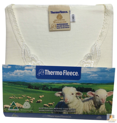 Thermo Fleece 100% Pure Merino Wool Womens Short Sleeve Thermal Top - Natural (Woolmark Fleece)