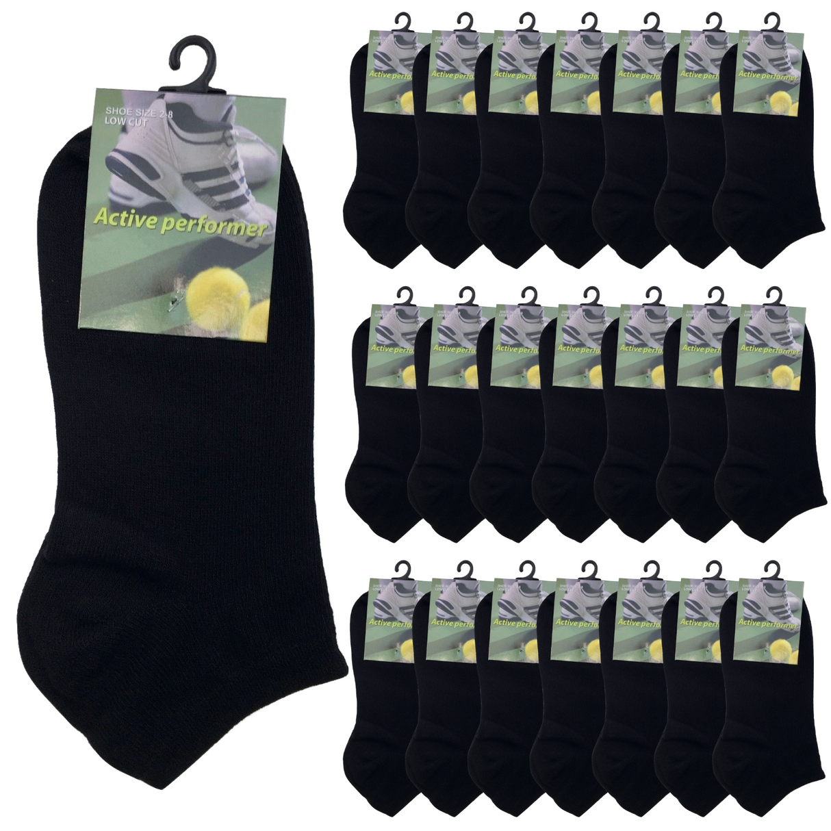 24x Cotton Ankle Socks Bulk Pack - Black (Low Cut Anklet Sports Running Socks for Men/Women)