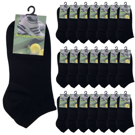 24x Cotton Ankle Socks Bulk Pack - Black (Low Cut Anklet Sports Running Socks for Men/Women)
