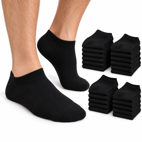24x Cotton Ankle Socks Bulk Pack - Black (Low Cut Anklet Sports Running Socks for Men/Women)