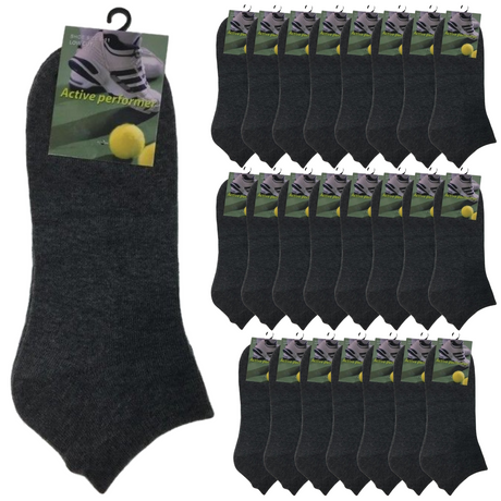 24x Cotton Ankle Socks Bulk Pack - Charcoal (Low Cut Anklet Sports Running Socks for Men/Women)