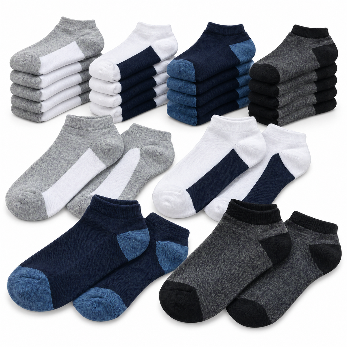 24x Cotton Ankle Socks Bulk Pack - Mixed Colours (Low Cut Anklet Sports Running Socks for Men/Women)
