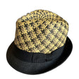 3-Tone Cross-Weave Paper Straw Trilby Hat - Natural & Black - L