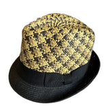 3-Tone Cross-Weave Paper Straw Trilby Hat - Natural & Black - L