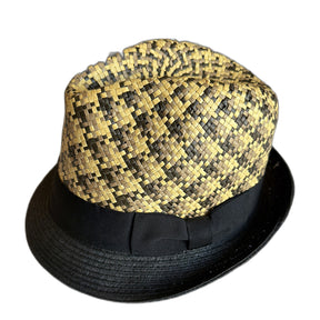 3-Tone Cross-Weave Paper Straw Trilby Hat - Natural & Black - L