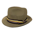 Mens Paper Braid Trilby Hat with Striped Band - Khaki - 59cm