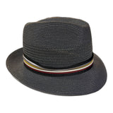 Mens Paper Braid Trilby Hat with Striped Band - Charcoal