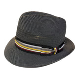 Mens Paper Braid Trilby Hat with Striped Band - Charcoal