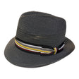 Mens Paper Braid Trilby Hat with Striped Band - Charcoal