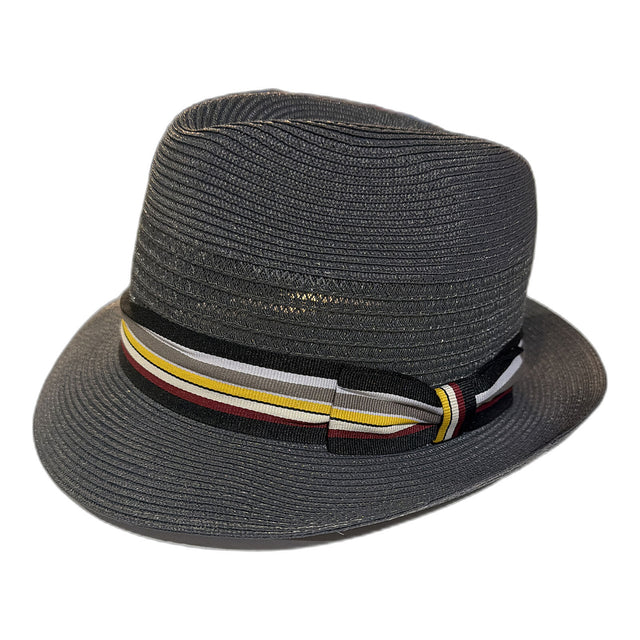 Mens Paper Braid Trilby Hat with Striped Band - Charcoal
