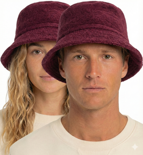 Burgundy Terry Towelling Bucket Hat - 100% Cotton Daggy Lad Cap for Fishing/Camping