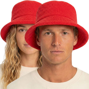 Red Terry Towelling Bucket Hat - 100% Cotton Daggy Lad Cap for Fishing/Camping