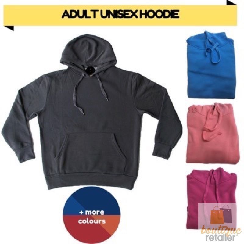Adult Unisex Mens Plain Basic Pullover Hoodie Sweater Sweatshirt Warm Jumper - Black