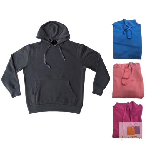 Adult Unisex Mens Plain Basic Pullover Hoodie Sweater Sweatshirt Warm Jumper - Black