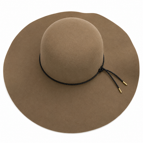 Womens Wide Brim Floppy Felt Hat - Beige - One Size (Vintage Style)