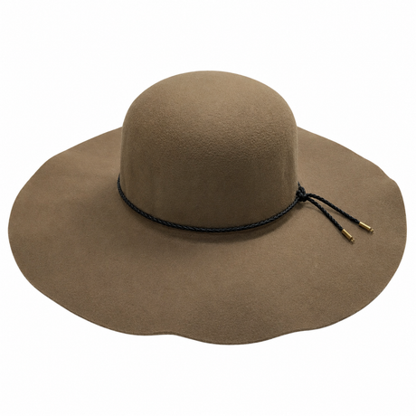 Womens Wide Brim Floppy Felt Hat - Beige - One Size (Vintage Style)