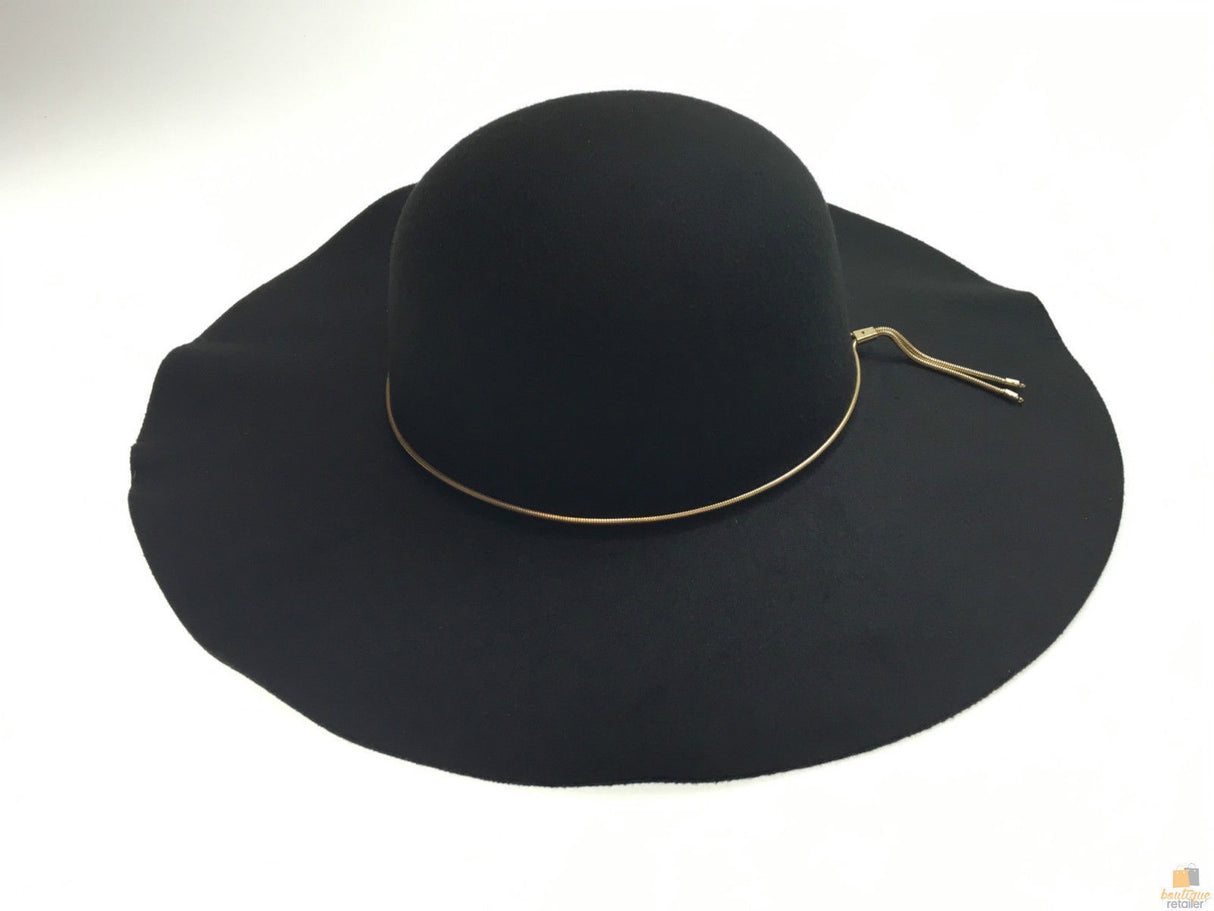 Womens Floppy Wide Brim Felt Hat - One Size (Vintage Style) - Black