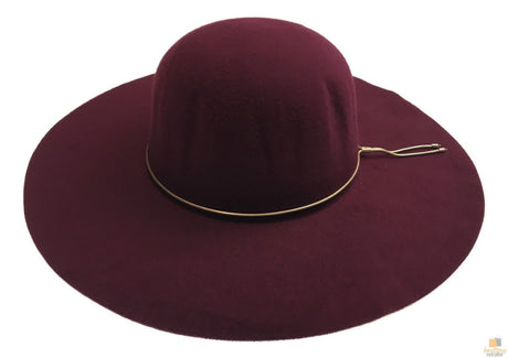 Wide Brim Felt Hat Floppy Vintage Fedora Bowler Cloche Ladies Fashion Cap - Burgundy - One Size