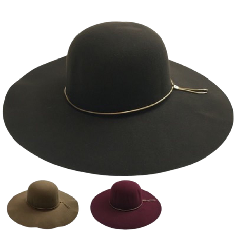 Wide Brim Felt Hat Floppy Vintage Fedora Bowler Cloche Ladies Fashion Cap - Black