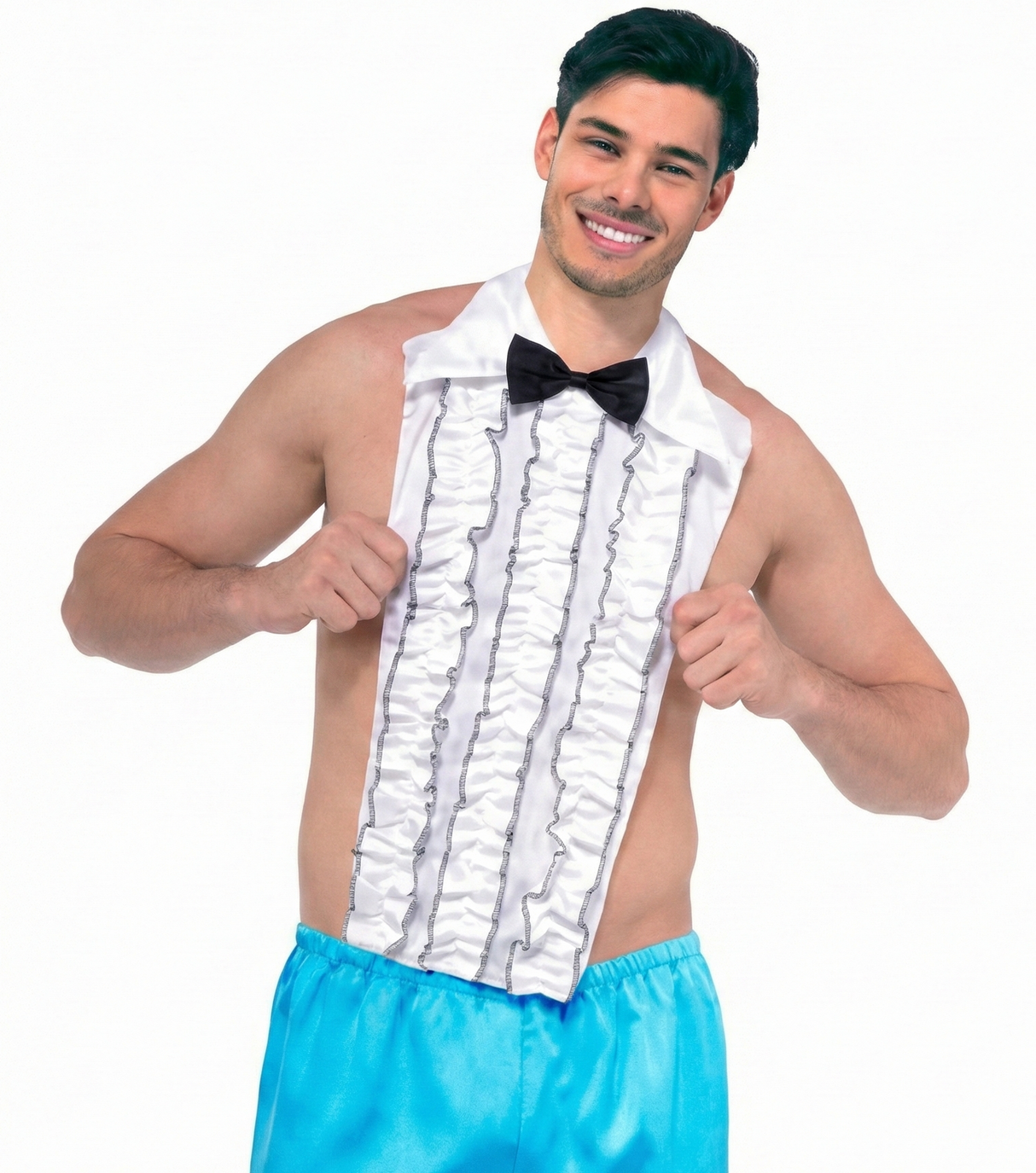 Adult White Ruffled Shirt Front - Retro Prom/80s Bow Tie Prop (Fancy Dress)