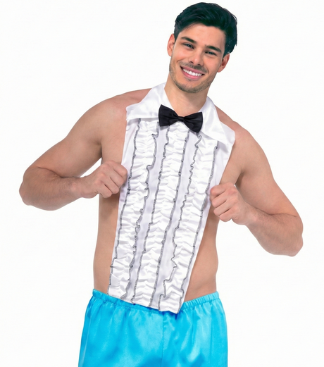 Adult White Ruffled Shirt Front - Retro Prom/80s Bow Tie Prop (Fancy Dress)