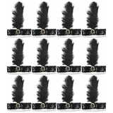 12x 1920s Black Wide Flapper Headband w/ Feather & Sequins Bulk Pack - Gatsby/Charleston Costume