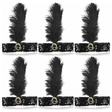 6x 1920s Black Wide Flapper Headband w/ Feather & Sequins Bulk Pack - Gatsby/Charleston Costume