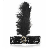 12x 1920s Black Wide Flapper Headband w/ Feather & Sequins Bulk Pack - Gatsby/Charleston Costume